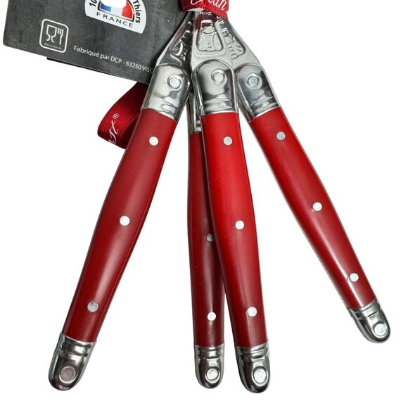 Laguiole Jean Dubost Bee Logo Red Cocktail Fork Set 4-Piece Stainless Steel Gift - Picture 4 of 11